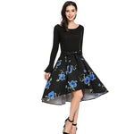 High quality women long sleeve frock high waist skirt